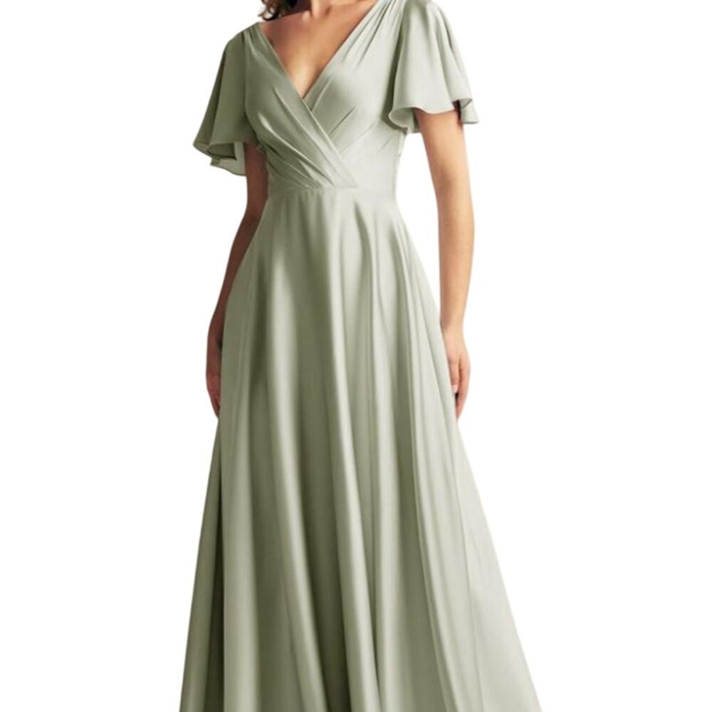 Elegant Sage Green Maxi Dress with Flutter Sleeves